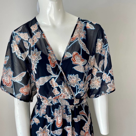 LOVE, FIRE Caftan Dress Maxi Navy Floral Size Medium - Picture 5 of 11